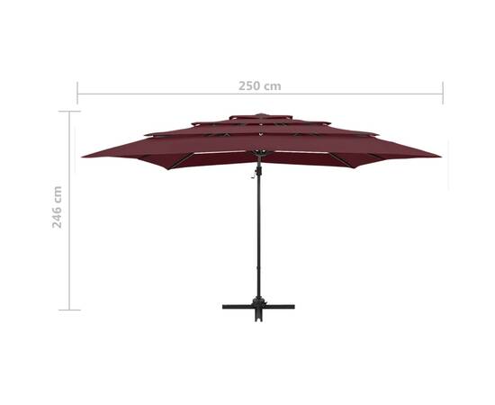 Umbrelă soare 4 niveluri stâlp aluminiu roșu bordo 250x250 cm, 9 image