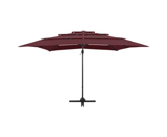 Umbrelă soare 4 niveluri stâlp aluminiu roșu bordo 250x250 cm, 4 image