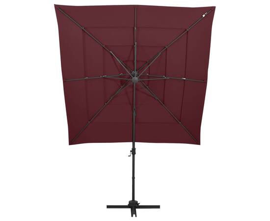 Umbrelă soare 4 niveluri stâlp aluminiu roșu bordo 250x250 cm, 3 image