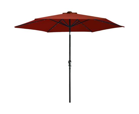 Umbrelă soare exterior, led-uri, stâlp oțel, cărămiziu, 300 cm