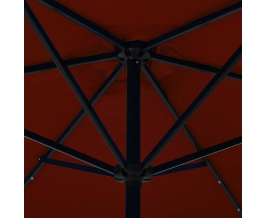 Umbrelă soare exterior, led-uri, stâlp oțel, cărămiziu, 300 cm, 2 image