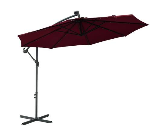 Umbrelă suspendată cu led și stâlp din oțel, roșu vin