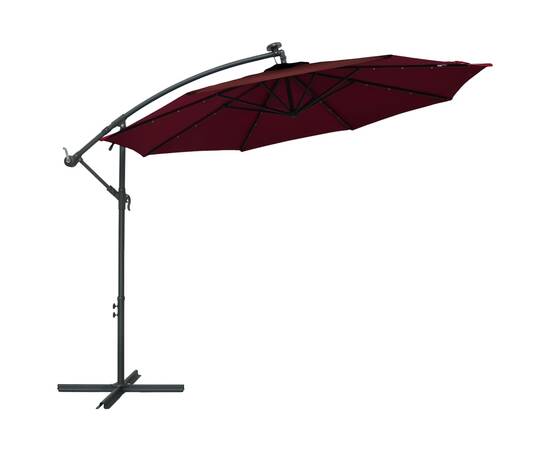 Umbrelă suspendată cu led și stâlp din oțel, roșu vin, 4 image