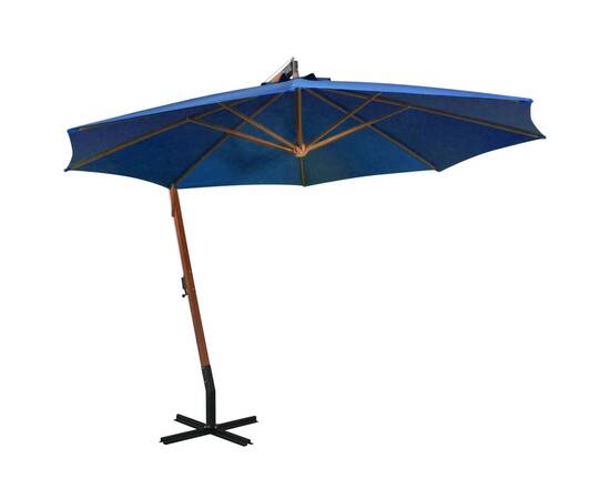 Umbrelă suspendată cu stâlp, albastru azur, 3,5x2,9 m lemn brad