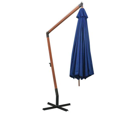 Umbrelă suspendată cu stâlp, albastru azur, 3,5x2,9 m lemn brad, 5 image