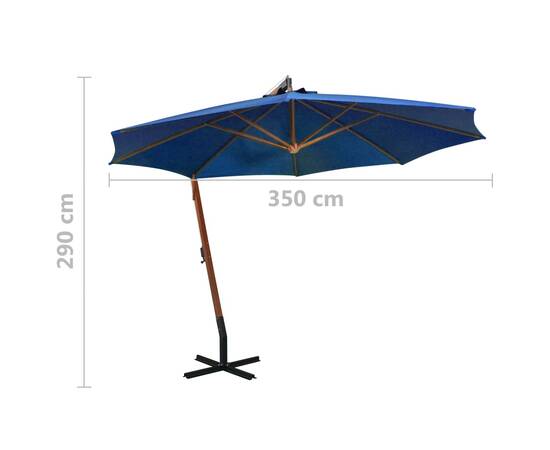 Umbrelă suspendată cu stâlp, albastru azur, 3,5x2,9 m lemn brad, 9 image