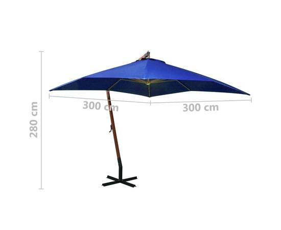 Umbrelă suspendată cu stâlp, albastru azuriu, 3x3 m, lemn brad, 8 image