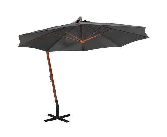 Umbrelă suspendată cu stâlp, antracit, 3,5x2,9 m, lemn brad