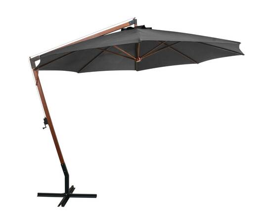 Umbrelă suspendată cu stâlp, antracit, 3,5x2,9 m, lemn brad, 3 image