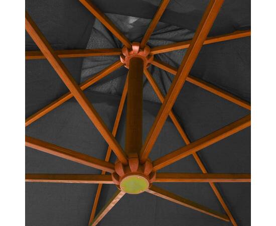 Umbrelă suspendată cu stâlp, antracit, 3x3 m, lemn masiv brad, 2 image