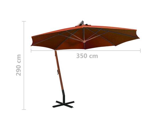 Umbrelă suspendată cu stâlp, cărămiziu, 3,5x2,9 m, lemn brad, 9 image
