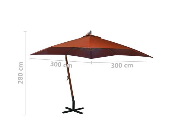 Umbrelă suspendată cu stâlp, cărămiziu, 3x3 m, lemn masiv brad, 8 image