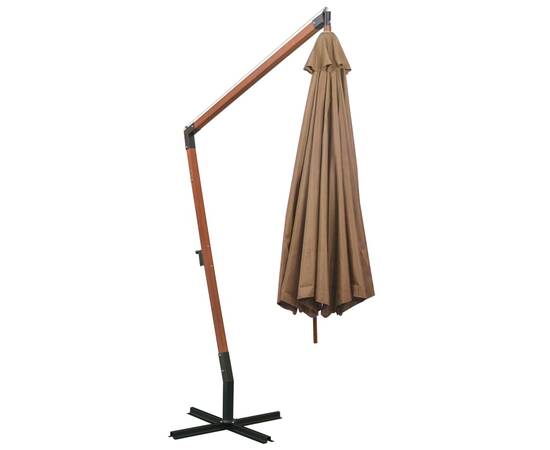 Umbrelă suspendată cu stâlp, gri taupe, 3,5x2,9 m, lemn brad, 4 image