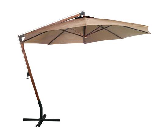 Umbrelă suspendată cu stâlp, gri taupe, 3,5x2,9 m, lemn brad, 2 image