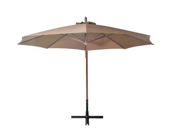 Umbrelă suspendată cu stâlp, gri taupe, 3,5x2,9 m, lemn brad, 3 image