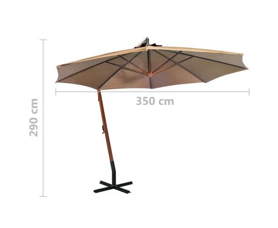 Umbrelă suspendată cu stâlp, gri taupe, 3,5x2,9 m, lemn brad, 9 image