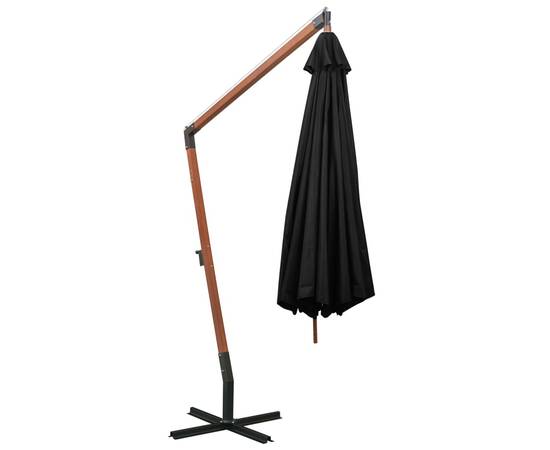 Umbrelă suspendată cu stâlp, negru, 3,5x2,9 m, lemn masiv brad, 5 image