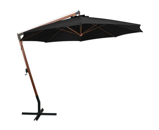 Umbrelă suspendată cu stâlp, negru, 3,5x2,9 m, lemn masiv brad, 3 image