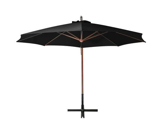 Umbrelă suspendată cu stâlp, negru, 3,5x2,9 m, lemn masiv brad, 4 image