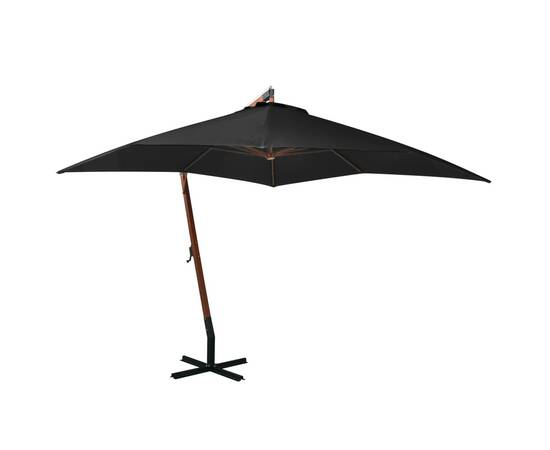 Umbrelă suspendată cu stâlp, negru, 3x3 m, lemn masiv de brad