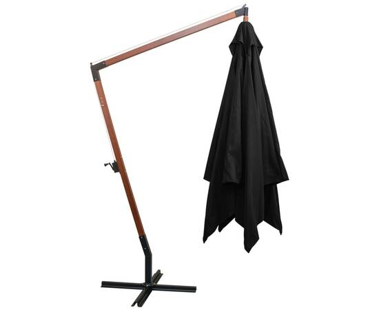 Umbrelă suspendată cu stâlp, negru, 3x3 m, lemn masiv de brad, 4 image