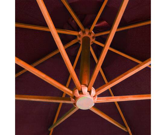 Umbrelă suspendată cu stâlp, roșu bordo, 3,5x2,9 m, lemn brad, 2 image