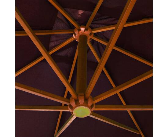 Umbrelă suspendată cu stâlp, roșu bordo, 3x3 m, lemn masiv brad, 2 image