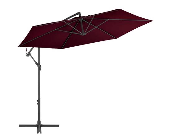 Umbrelă suspendată cu stâlp de aluminiu, roșu bordo, 300 cm