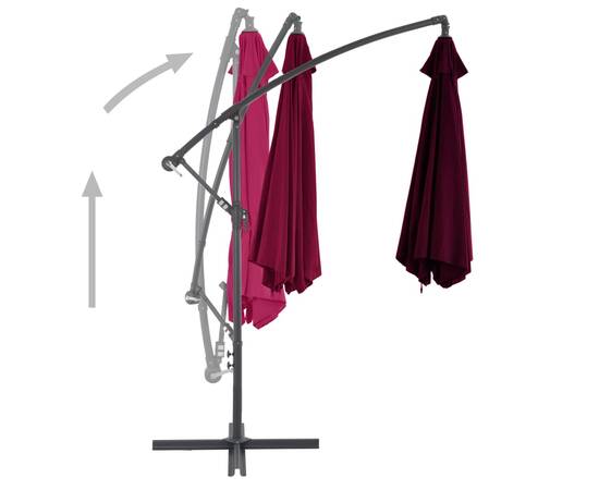 Umbrelă suspendată cu stâlp de aluminiu, roșu bordo, 300 cm, 4 image