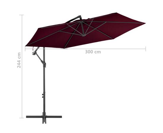 Umbrelă suspendată cu stâlp de aluminiu, roșu bordo, 300 cm, 8 image