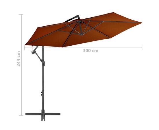 Umbrelă suspendată cu stâlp din aluminiu, cărămiziu, 300 cm, 8 image