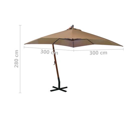 Umbrelă suspendată cu stâlp gri taupe 3x3 m lemn masiv de brad, 8 image