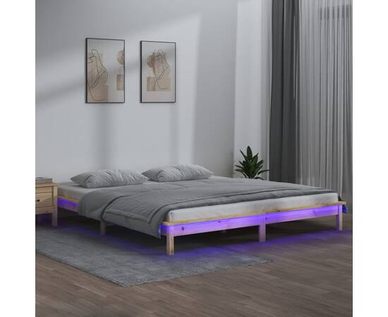Cadru de pat cu led king size 5ft, 150x200 cm, lemn masiv