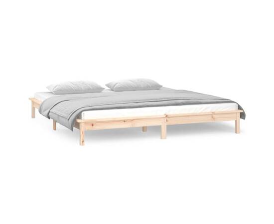 Cadru de pat cu led king size 5ft, 150x200 cm, lemn masiv, 4 image