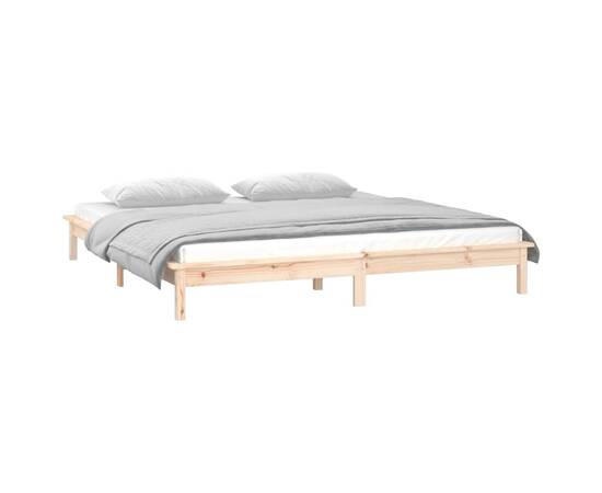 Cadru de pat cu led king size 5ft, 150x200 cm, lemn masiv, 5 image