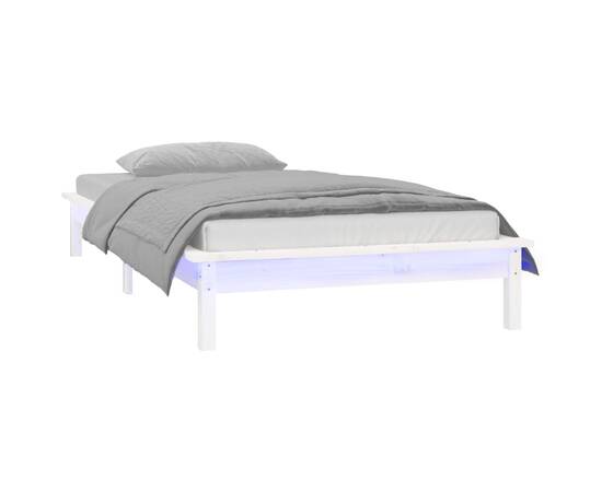 Cadru de pat mic single 2ft6 cu led, alb, 75x190 cm lemn masiv, 3 image