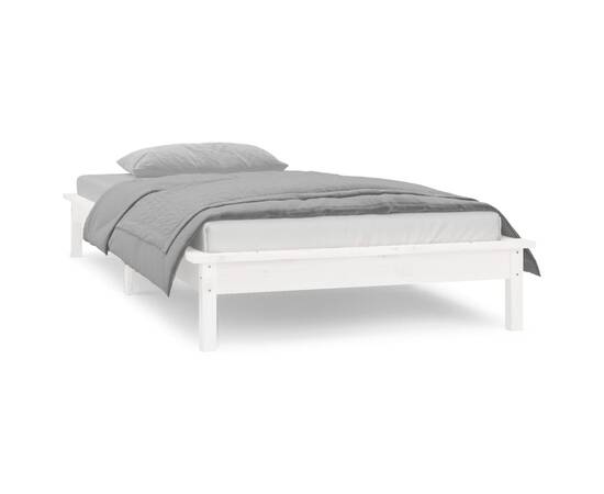 Cadru de pat mic single 2ft6 cu led, alb, 75x190 cm lemn masiv, 4 image