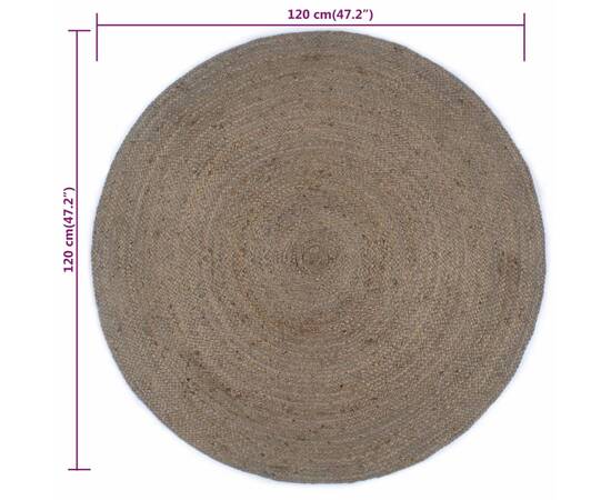 Covor manual, gri, 120 cm, iută, rotund, 6 image