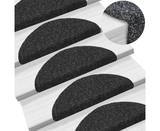Covorașe autocolante de scări, 15 buc, 56x17x3 cm, negru