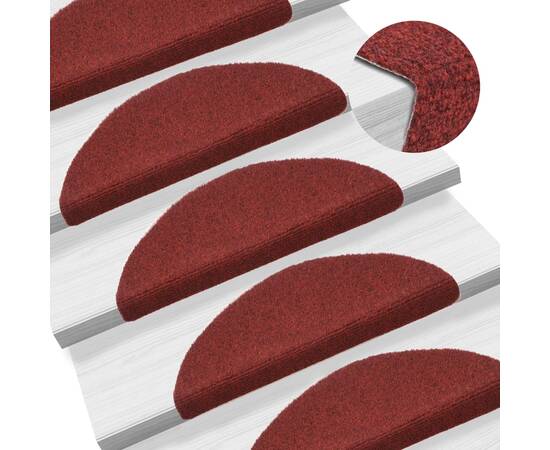 Covorașe autocolante de scări, 15 buc, 56x17x3 cm, roșu