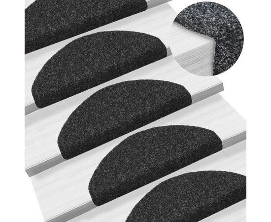 Covorașe autocolante de scări, 15 buc, 65 x 21 x 4 cm, negru