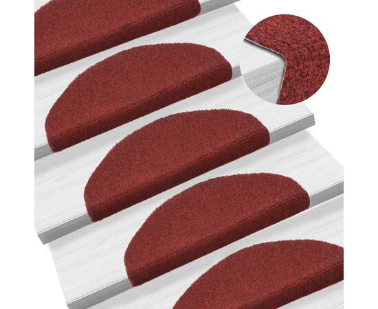 Covorașe autocolante de scări, 15 buc, 65 x 21 x 4 cm, roșu