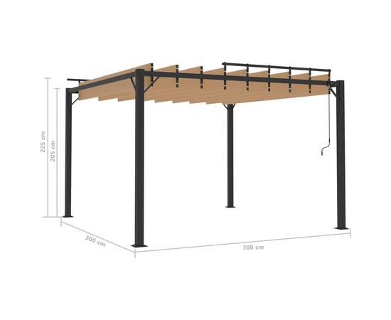 Pavilion cu acoperiș jaluzea gri taupe 3x3 m țesătură&aluminiu, 8 image