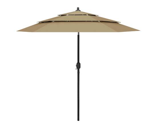 Umbrelă de soare 3 niveluri, stâlp aluminiu, gri taupe, 2,5 m