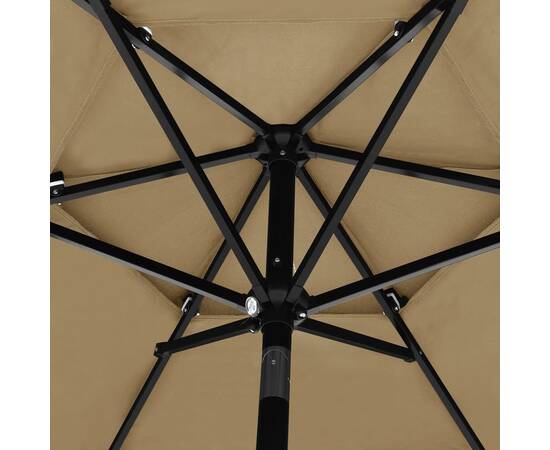 Umbrelă de soare 3 niveluri, stâlp aluminiu, gri taupe, 2,5 m, 2 image