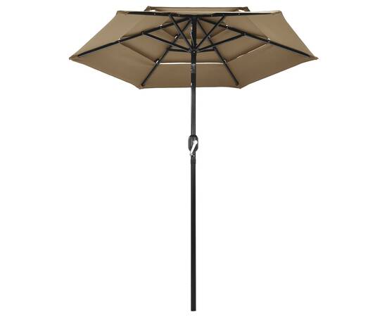 Umbrelă de soare 3 niveluri, stâlp aluminiu, gri taupe, 2 m, 3 image