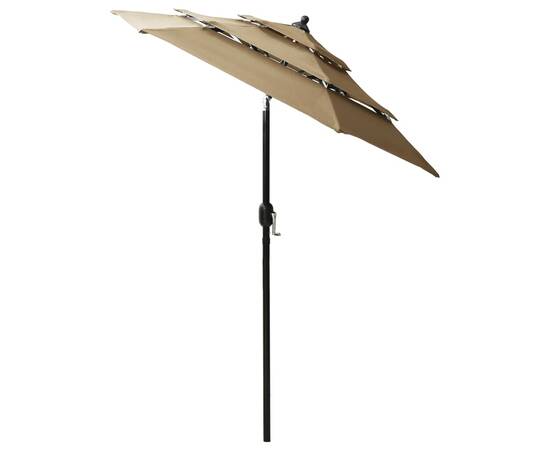 Umbrelă de soare 3 niveluri, stâlp aluminiu, gri taupe, 2 m, 4 image