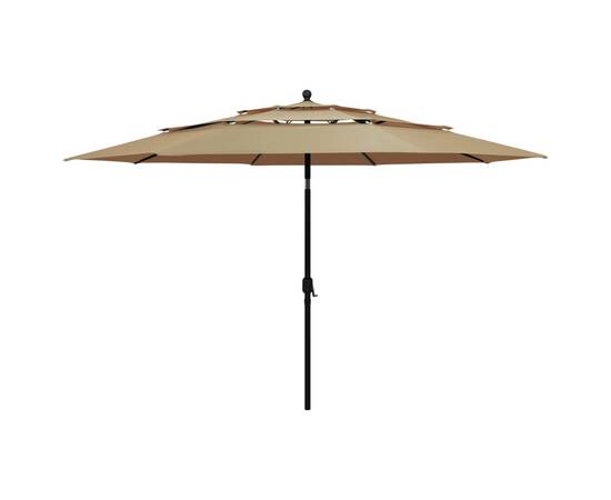 Umbrelă de soare 3 niveluri, stâlp aluminiu, gri taupe, 3,5 m