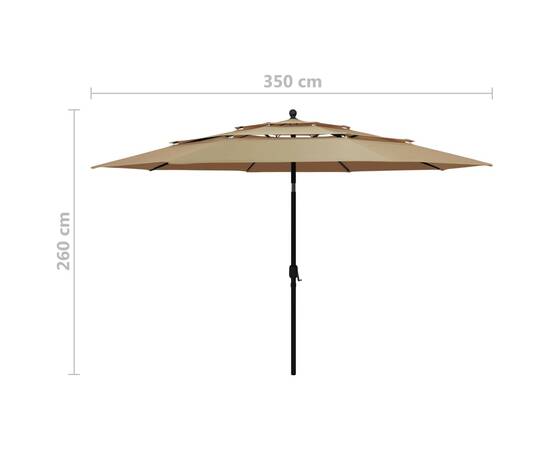 Umbrelă de soare 3 niveluri, stâlp aluminiu, gri taupe, 3,5 m, 8 image
