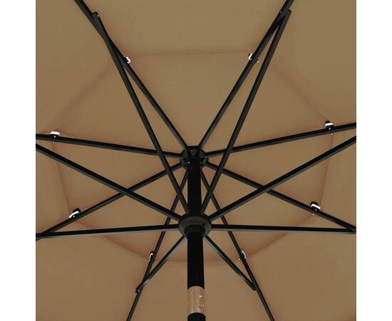 Umbrelă de soare 3 niveluri, stâlp aluminiu, gri taupe, 3,5 m, 2 image